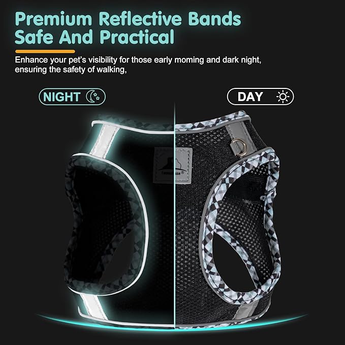 Dog Harness & Leash Set - No Pull Soft Breathable Small Dog Harness, Adjustable Reflective Step-in Vest for Puppy, Kitten, Cats