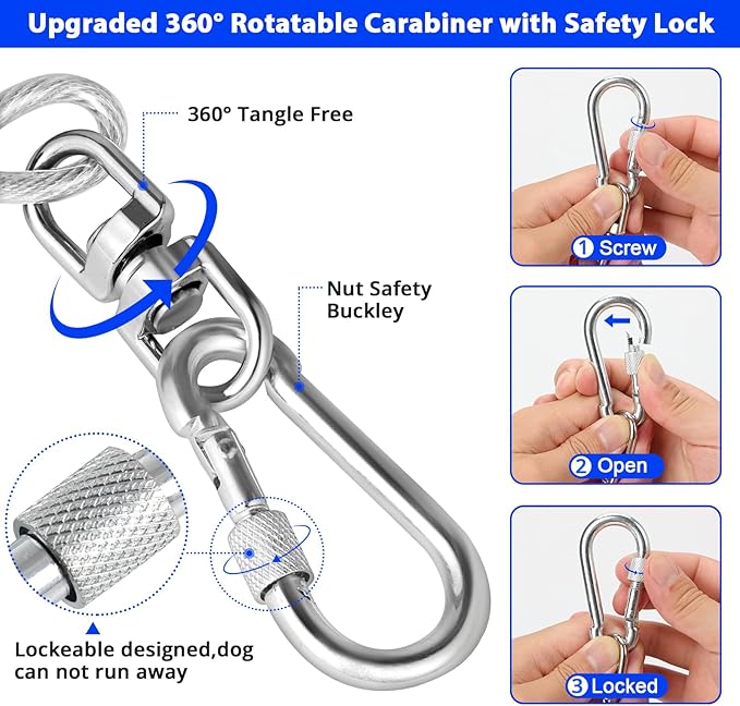 jenico Dog Tie Out Cable: 10 ft Dog Lead for Yard - Heavy Duty Chain Leash Outside for Small Large Dogs Up to 500 lbs - Outdoor Dog Runner Tether