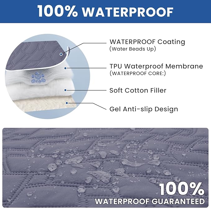 Waterproof Dog Blanket, Non-Slip Soft Pet Bed Cover, Couch Cover for Dogs Washable, Protects Sofa, Furniture, Crate, Car, Tear Resistant Leakproof Pet Blanket (68x82 Inch, Grey Blue)