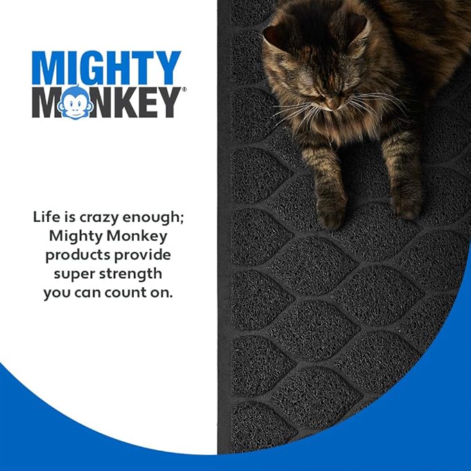 MIGHTY MONKEY Waterproof BPA Free Cat Litter Box Trapping Mat, Easy Clean Floors, Textured Backing, Soft on Sensitive Kitty Paws, Cats Accessories, Less Waste, Stays in Place, 35x23, Black