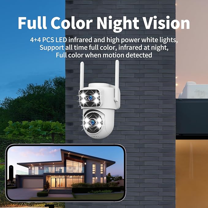 Dual-Lens Smart-Indoor Outdoor-Camera, 2K-3MP HD - 5G WiFi, 360° AI Motion Tracking IP65 Weatherproof, Color Night Vision, 24/7 Recording, 2-Way Audio, Nanny/Pet/Baby Cam (White)