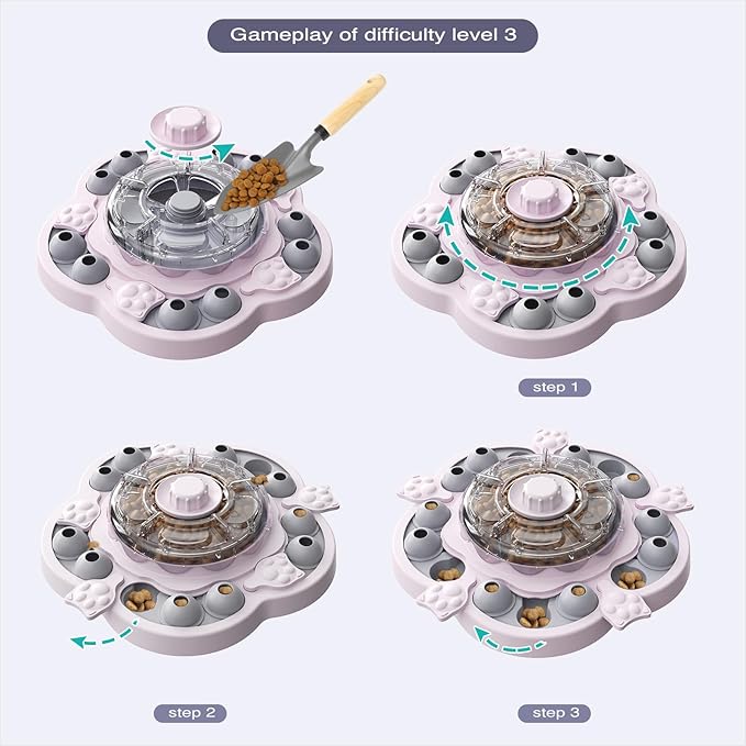 KADTC U.S. Brand & Design -3 Levels of Challenge Spinning Dog Puzzle Toy for Small/Medium/Large Dogs Puzzles Feeder Treat Slow Dispenser Puppy Food Feeding Enrichment Pink Toys Christmas New Year Gift