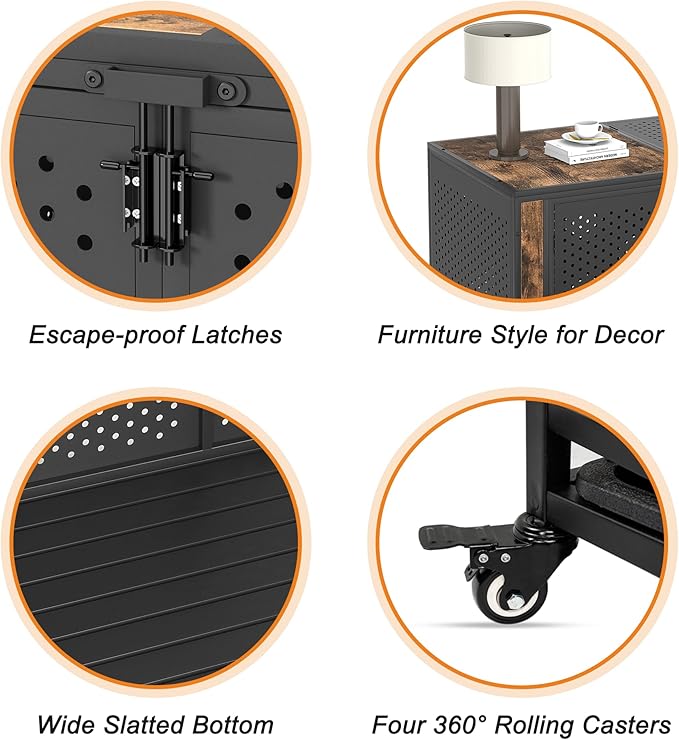 38" Heavy Duty Dog Crate Furniture for Medium and Large Dogs, Enclosed Design with 0.5 inch Holes, Indestructible Metal Kennel for High Anxiety Dogs, Chew Proof Indoor Pet House Cage, Brown