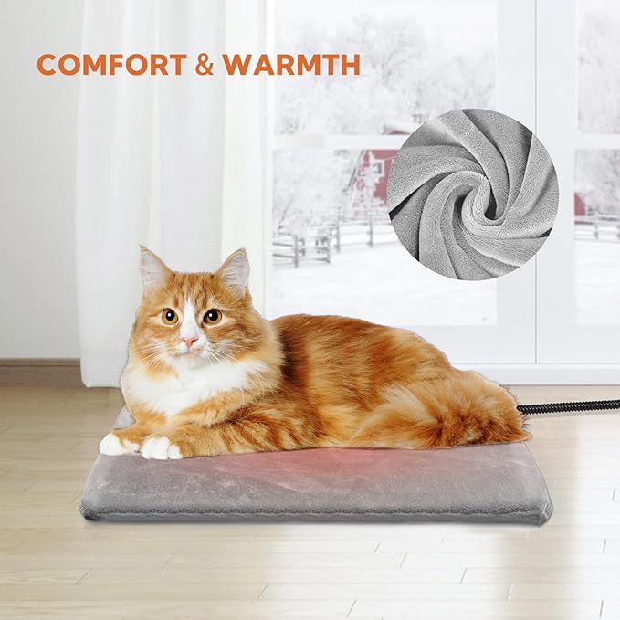 Heating Pad for Cats and Dogs Outdoor,Indoor Warming Cat Heating Pad, Waterproof，Chew Resistant Cord (Grey, 20 X 16)