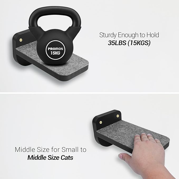 ESPETS Set of 3 Black Natural Sturdy Wood Cat Wall Floating Steps - Wall Mounted Cat Climbing Shelves and Perches, Kitty Stairs Climber Ladder for Wall - Holds up 35lbs