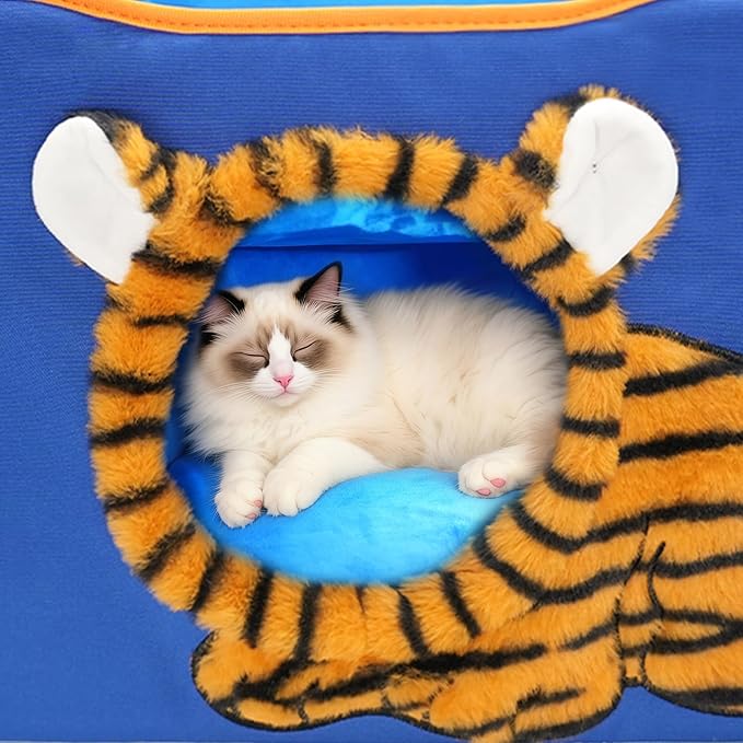 CWV Cat Houses for Indoor Cats, Cute Cat Cave Bed with Scratch Pad, Foldable Cat Cube for Multiple Large Cats, 17X17x13inch, Tiger Design