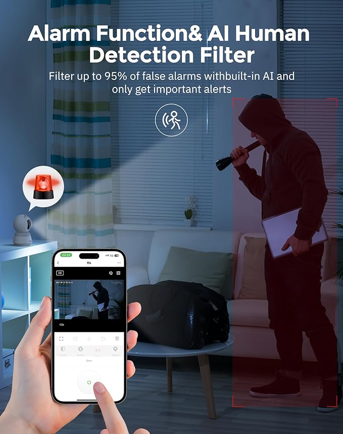 Hugolog 3K 5MP Indoor Pan/Tilt Security Camera with Auto-Focus(2pcs),Ideal for Baby Monitor/Pet Camera/Home Security,Starlight Color Night Vision,Human/Pet AI,Noise Reduction,US Cloud,Works with Alexa