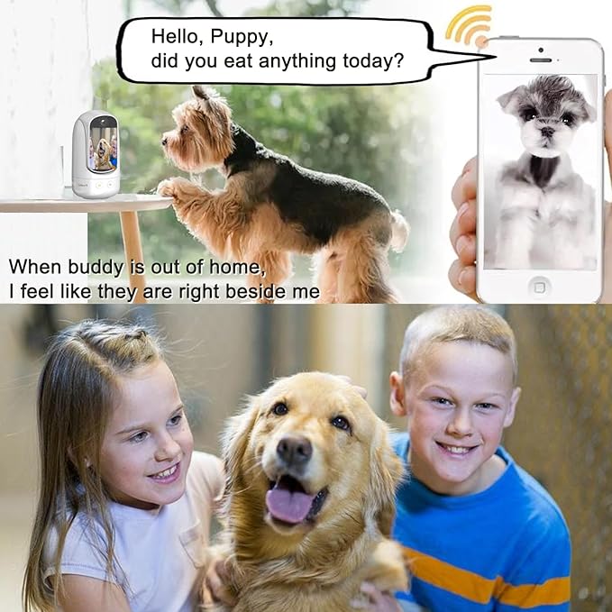 2-Way Video/Audio Security Camera Screen WiFi AI Detection Puppy/Pet/Cat/Elderly/Dog Monitor Wireless Facetime Cam Voice Phone APP Controlled Sound Video Calling Devices for Grandpa, White