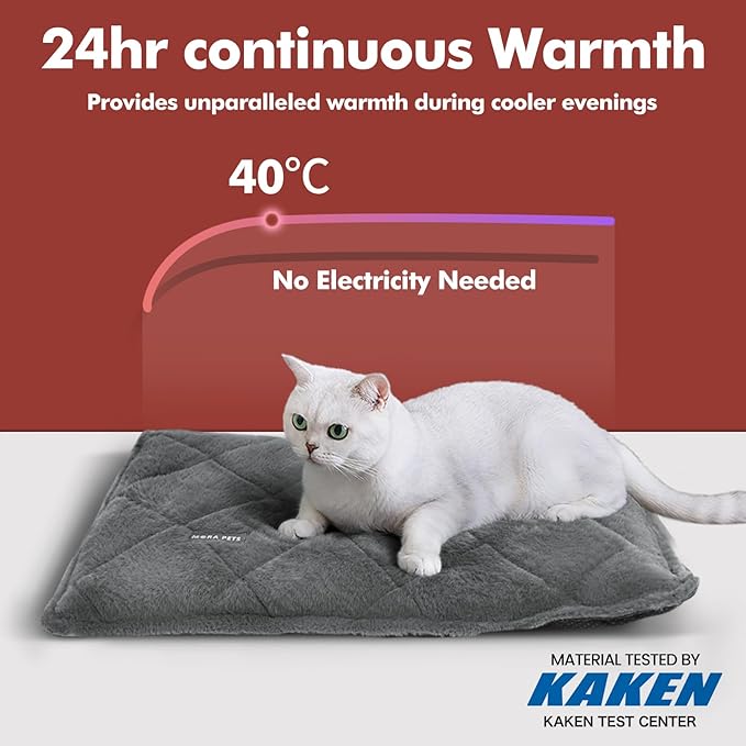 Mora Pets Self Heating Cat Bed Self Warming Cat Bed Thick Thermal Pet Bed Mat 30 x 21 Inches Removable Washable Cover for Outdoor Indoor Cats and Dogs Fur Grey Medium
