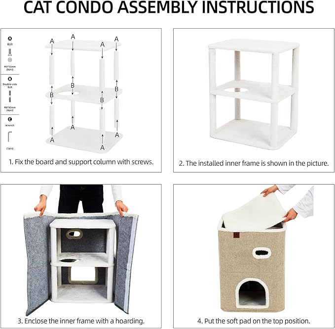 CATBOAT 2-Storey Cat House for Indoor Cats Bed, Covered Beds & Furniture with Scratch Pad and Hideaway Cave, Cute Modern Condo for Multi Small Pet Large Kitten Kitty, Brown