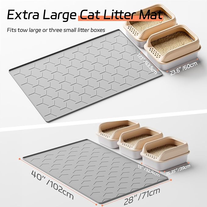 Extra Large Silicone Cat Litter Mat, Waterproof/Urineproof, Litter Recycling, Easy to Clean, Soft on Kitty Paws (28"X40"-Grey)