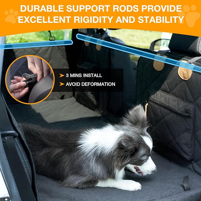 Dog Car Seat Cover, Hard-Bottom Back Seat Extender for Pets, Waterproof Nonslip Hammock for Car, Backseat Dog Bed for Cars SUVs Trucks, Car Seat Protector, Universal Fit 52 x 25 in, Black