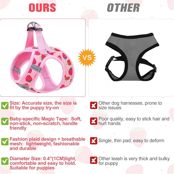 BEAUTYZOO Step in Dog Harness and Leash Set,Reflective Dog Harness No Pull No Choke Puppy Harness for Small Medium Large Dogs Cats,Soft Padded Mesh Vest Harnesses for Girl and Boy Pets, Strawberry M