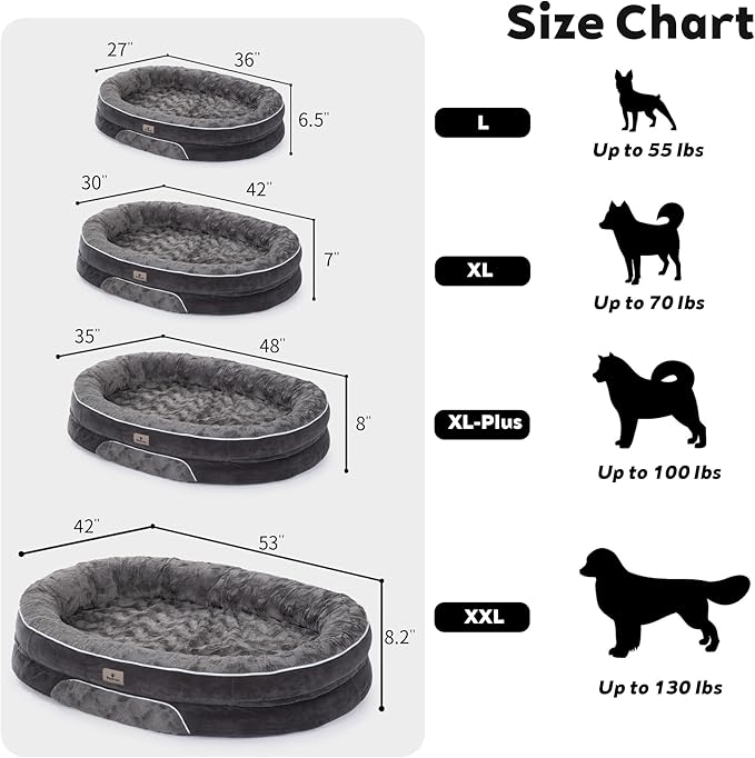 Orthopedic Dog Bed Couch for Large Sized Pets with Egg Foam Support, Four-Sided Bolster Cushions, Soft Tear-Resistant Fabric, and Removable Machine Washable Plush Cover