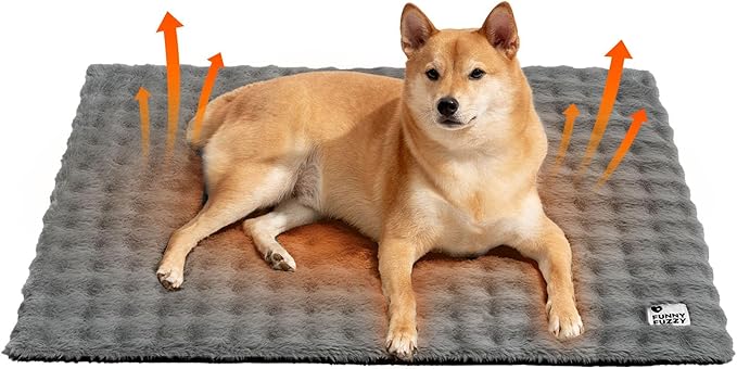 FUNNY FUZZY Self Warming Cat Bed, Waterproof Self Heating Pad for Cats & Dogs, Cozy Plush Warm Pet Mat with Removable Washable Cover - ThermoPad, 31.5"×25", Grey
