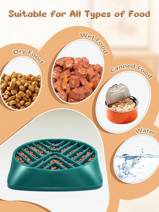 KASBAH Slow Feeder Dog Bowls Large Breed, Holds 5 Cups Wet or Dry Food for Large and Medium Dogs,Puzzle Maze for Fast Eaters,Square Base,Non-Slip, Made Without BPA,Helps Prevent Bloat & Aid Digestion