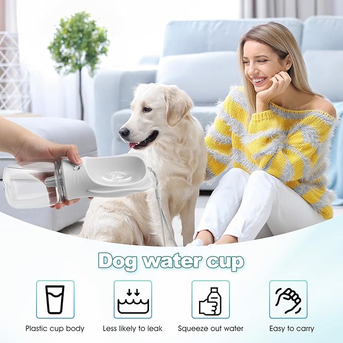 Portable Dogs Water Bottle with Food Storage Container, Leakproof Drinking Water Dispenser Feeder for Outdoor Dog Stuff Accessories Items for Cats, Puppy,for Walking, Hiking (White, 350ml)