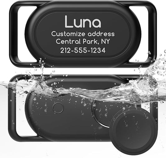 Personalized Dog Collar Holder(2 Pack) for Galaxy Smarttag2,Customized with Name and Phone Number for Pet Cat,Waterproof Silicone Protective Cover Case Accessory for Samsung Galaxy Smart tag2 (Black)