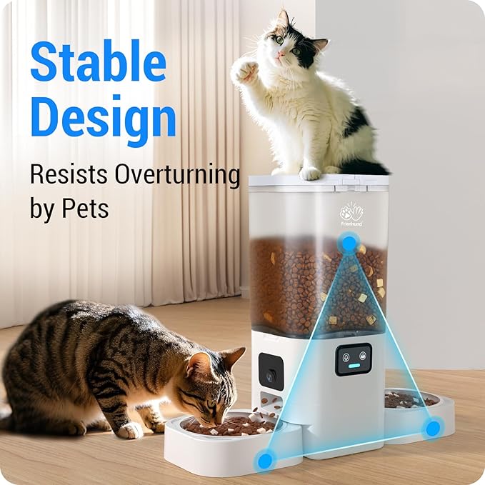 Automatic Cat Feeder with Two HD Camera for 2 Cats: 5G WiFi Automatic Dog Feeder with Night Vision & Slow Feed, 7L Auto Cat Food Dispenser for Multiple Pet, Detachable for Cleaning - 29 Cup