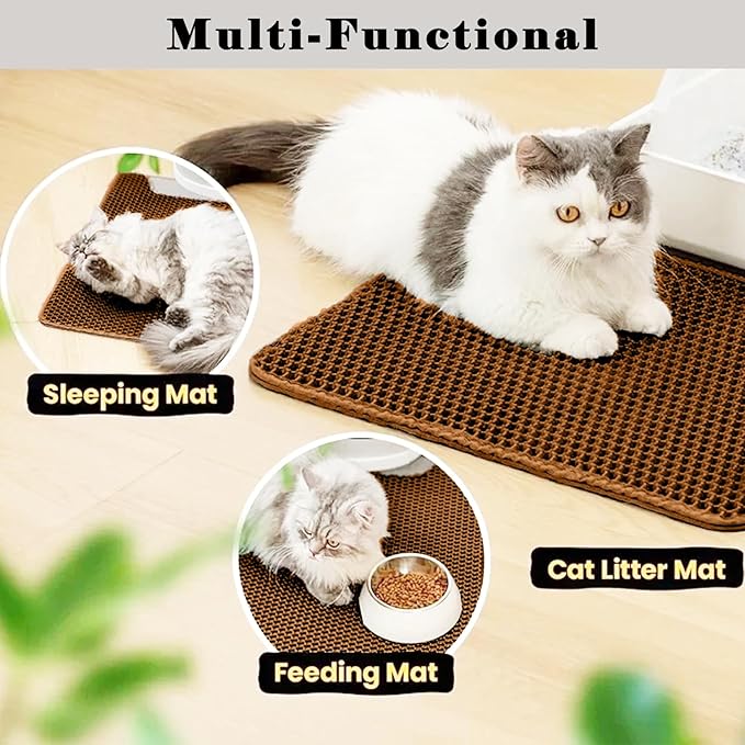 HCY&WLD Cat Litter Mat, Honeycomb Double Layer Cat Litter Trapping Mat, Waterproof Urine Proof Non-Slip, Scatter Control, Less Waste, Easier to Clean (Brown, 35" X 24")