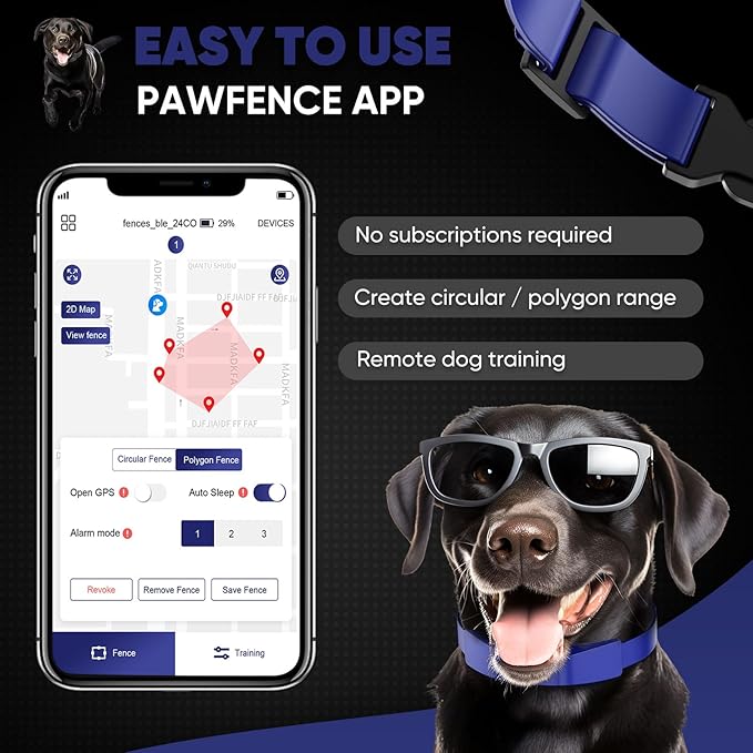 GPS Electric Dog Fence with Free App, 2nd Generateion AI Wireless Fence System with Training Collar, Adjustable & Portable Accurate for Outdoor Use, Rechargeable Waterproof Flexiable Collar