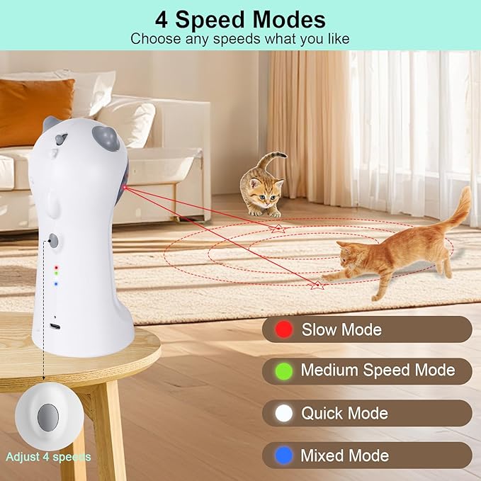 TBTeek Cat Toy Automatic Motion-Activated, Rechargeable, 5 Fun Patterns, Random Rotating Trajectory, 4 Speed Modes, Adjustable Light Angles for Indoor Cat Kitten Dog