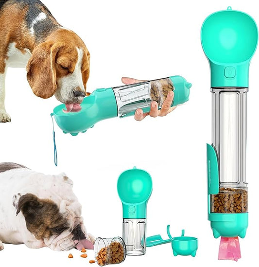 16.9oz Portable Pet Water Bottle Food Container,Travel Drink Feeder Cup Food Dispenser with Poop Shovel 17Pcs Waste Bag,for Dog Pets Walking Hiking (Blue, 16.9oz(500ml))