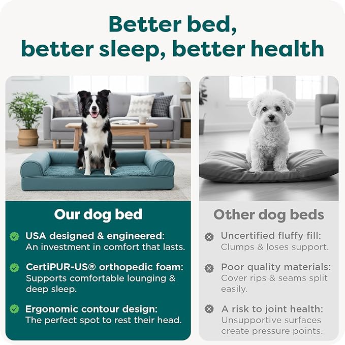 FurHaven Orthopedic Dog Bed for Large Dogs, Sofa Contour Mattress with Egg Crate Orthopedic Memory Foam for Joint Support, Removable Washable Cover, Large, Plush & Suede, Deep Pool