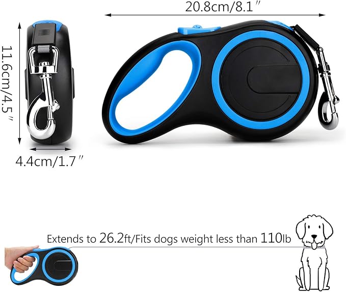 Segarty Retractable Dog Leash 26 Ft, Dog Retractable Leash for Small Medium Larger Dogs Up to 110 Lbs, 1 Button Break & Lock, 360 Tangle-Free, Heavy Duty Long Dog Lead for Training Running Walking