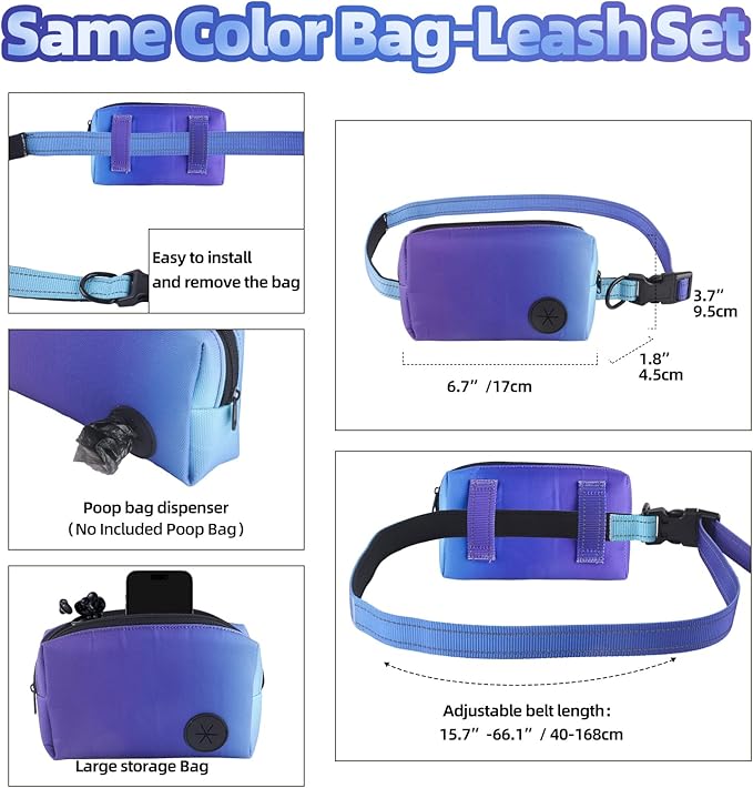 Roses&Poetry Hands Free Dog Leash with Zipper Pouch, 6-9ft Bungee Waist Leash for Medium Large Dogs Walking, Running Lead with Dual Padded Handles Car Safety Buckle for Training Jogging