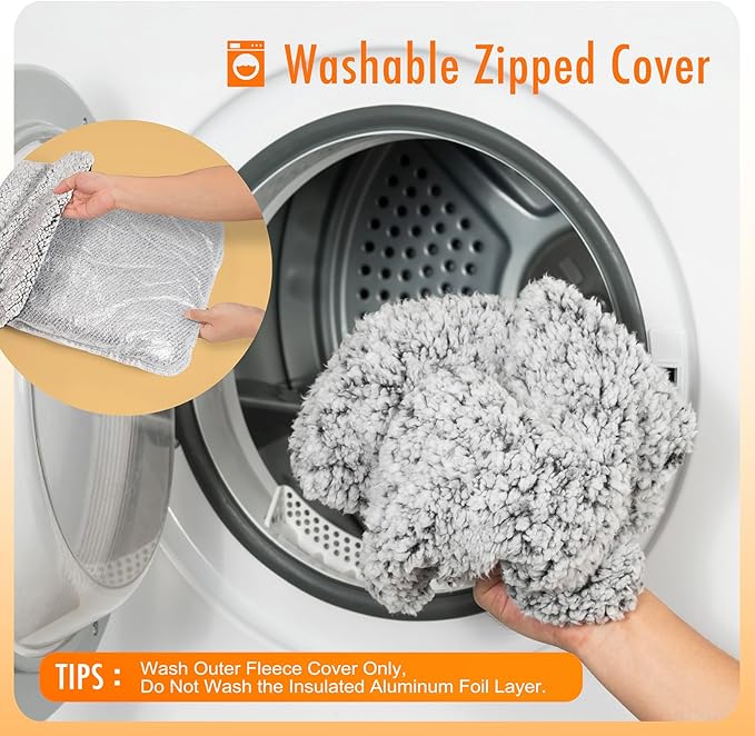 Self Warming Pet Bed for Cats & Dogs, Heated Pet Mat, 2.0 Upgraded Dual-Layer Thermal Foil Heating Pad, Plush Self-Heating Bed for Crate, Floor, with Removable Washable Cover, Non-Slip, Gray, 18"x27"