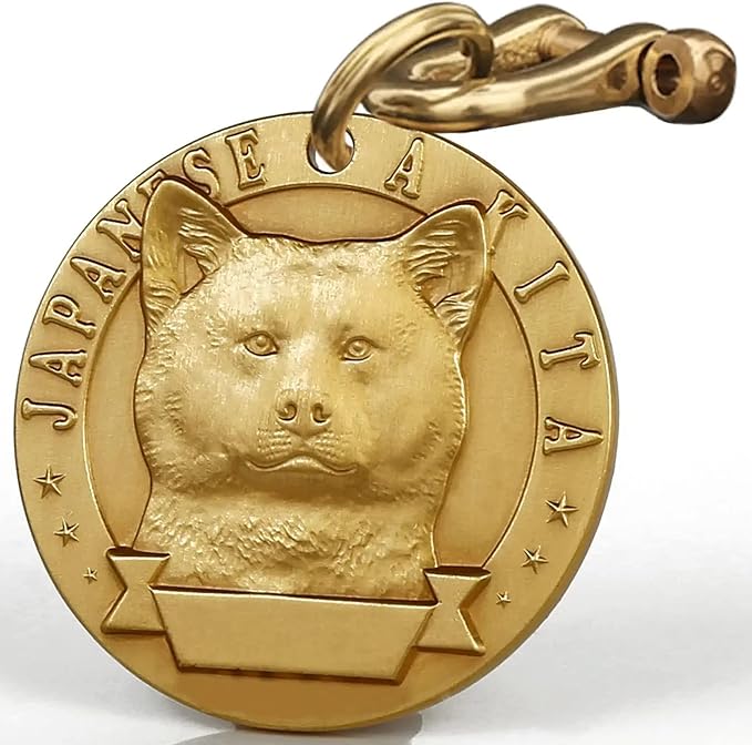 Vintage Pure Copper Pet ID Tags,Personalized Dog Tags,Three-Dimensional Relief Pet Pattern,Lettering on The Front and Back,Custom Pet Tags (B15-Japanese Akita)