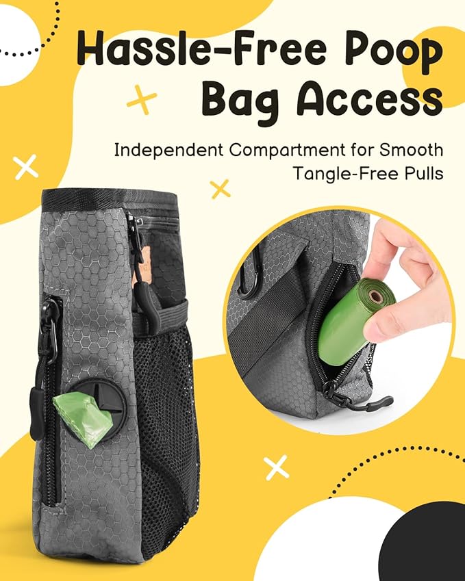 Dog Treat Pouches for Pet Training with Silicone Liner and Magnetic Closure, 2-Cup Treat Bag with Built-in Poop Dispenser, Waist Belt Clip, 3-Way Wear for Puppy & Pet Training and Daily Walks