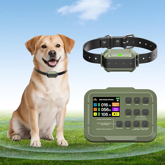 Wireless Dog Fence System：Electric Fence for Dogs with Rechargeable Dog Training Collar, Portable, Ipx7 Waterproof, Quick Charge, Idoor Outdoor for Medium Large Dogs