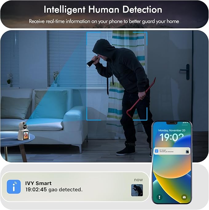 Home Two Way Audio & Video Camera, 2.8" Indoor 2K Cameras for Baby & Elderly Care, Pet/Dog/Cat Cam, AI Siren Security, Night Vision, Phone App, 2.4Ghz WiFi