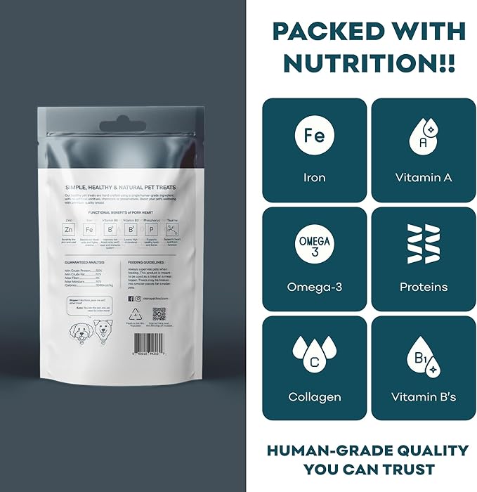 Skona PetFood Pork Heart Jerky Dog & Cat Treats, Single-Ingredient, High Protein Training Snacks, Natural & Healthy, USA Made, Rich in Nutrients, Supports Heart, Eye & Dental Health, 4oz