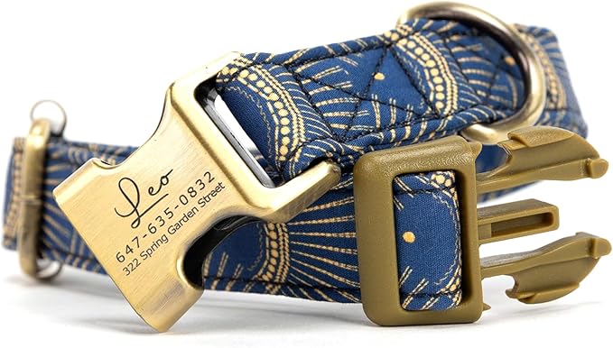 Personalized Dog Collar with Name and Phone Number Engraved,Adjustable Custom Puppy Collar,Organic Cotton Pet Collar for Small Medium Large Boy Girl Dogs