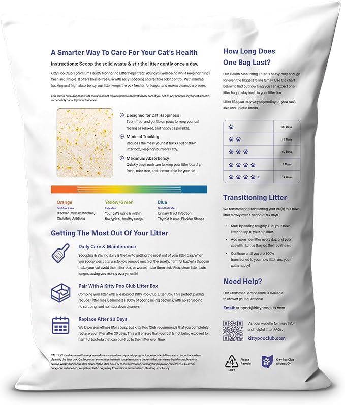 Kitty Poo Club Health Monitoring Cat Litter – Color-Changing Crystals Detect Urinary Issues, Low Dust, Fast Absorption, Odor Control