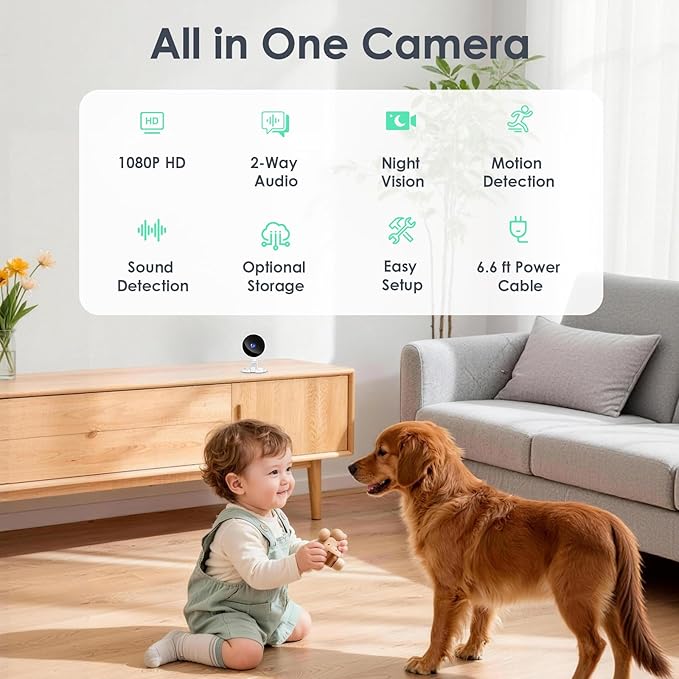 YOTON 1080P Indoor Security Camera for Baby Monitor, Pet Camera with Night Vision, 2-Way Audio, Motion Detection, Cloud & SD Card Storage, Easy Setup, Works with Alexa & Google Assistant, 1-Pack