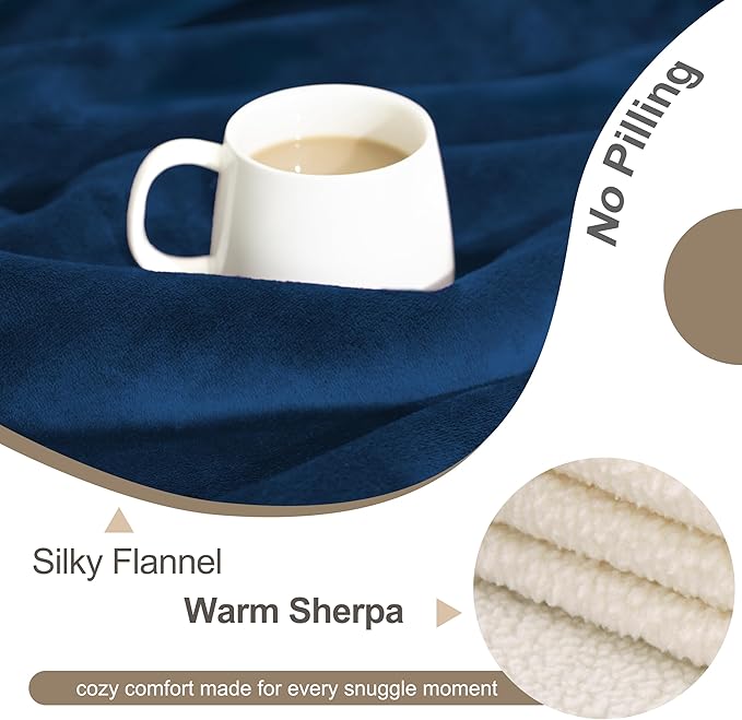 gogobunny Dog Blanket, Waterproof Reversible Sherpa Fleece Throw Blanket, Furniture Cover for Bed, Couch, Sofa Protection from Liquid Pee and Pet Fur of Puppy, Cat (Navy Blue, 30x70 inches)