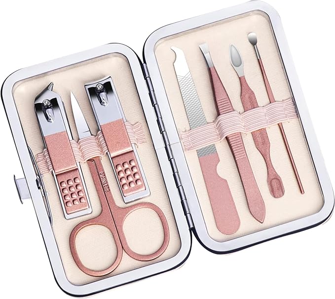 7Pcs Nail Clipper Set, Portable Travel Manicure Set, Stainless Steel & Carbon Steel Mini Manicure Kit, Exquisite Rose Gold Kit for Women and Men