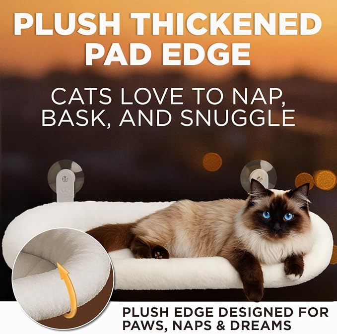Cat Window Perch – Strong 6 Suction Cup Cat Hammock Bed That Holds up to 50 lbs with Washable Reversible Cover, Sturdy Metal Frame for Indoor, Window or Wall Mounted Perch (White)