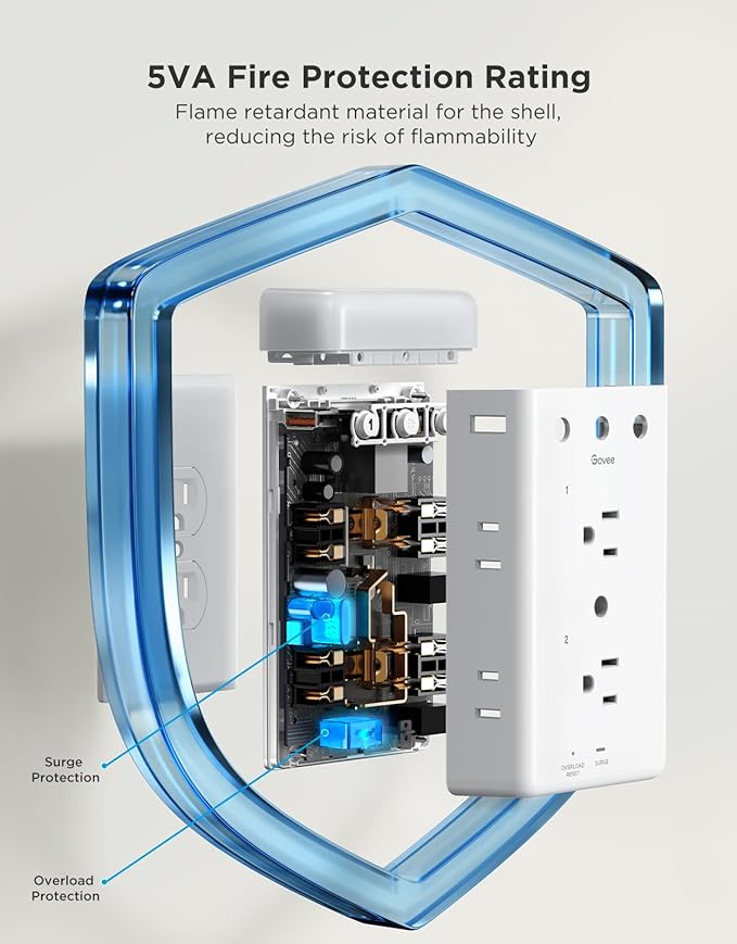 Govee Smart Plug Outlet Extender, 3-Sided Smart Power Strips with 2 Smart Outlets & 2 USB Ports with RGB Night Light, APP & Voice Control, Surge & Overload Protection for Home Office