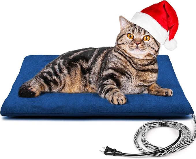 Kiroto Outdoor Pet Heating Pad for Cat Dog, Heated Mat with Waterproof Cover and Automatic Temperature Control, Suitable for Cat Houses, Dog Houses, Small Beds, Porches,20"x16",Blue