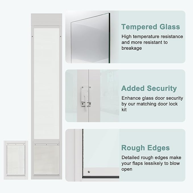 Dog Door for Sliding Glass Doors, Adjustable Height 91"-95 9/16" Aluminum Frame Tempered Sliding Door Dog Doors Insert with Lock,XL Transparent 10" x 15" Flap Size for Large Dogs