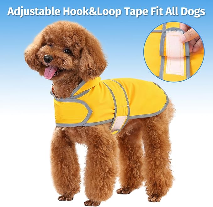 Dog Raincoats for Small Dogs Puppies Waterproof Hooded Rain Jacket with Reflective Strips Leash Hole & Poncho Adjustable Fit (Yellow,S)