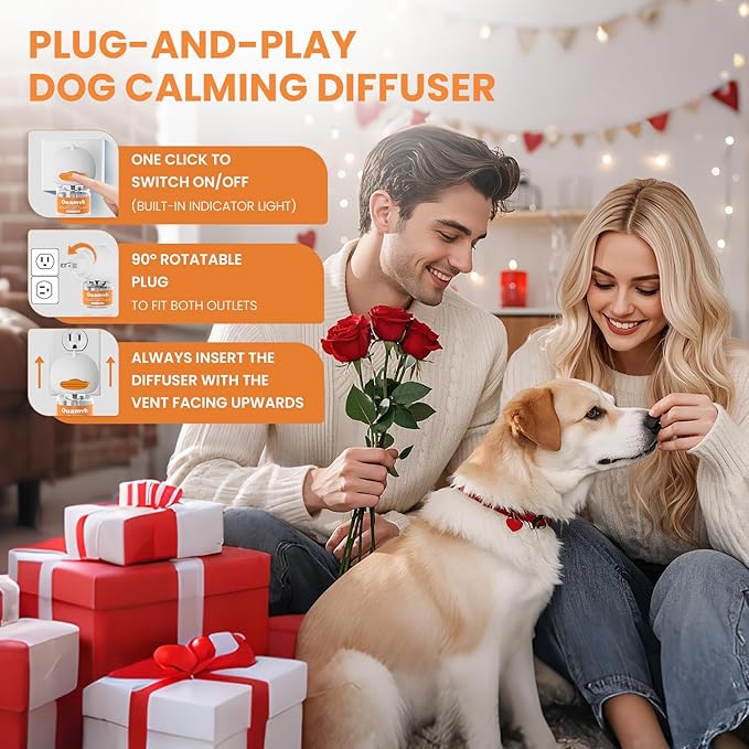 Dog Calming Diffuser, 4 in 1 Puppy Pheromones Calming DiffuserRelaxing Solution for Stress and Anxiety in Dogs, Reducing Scratching and Barking Behaviors, Help Train Dog to Pee