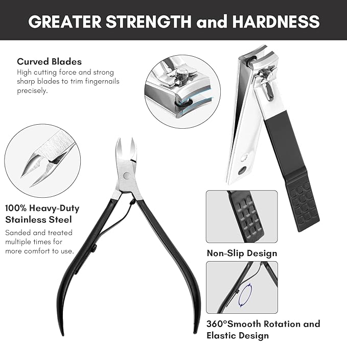 FAMILIFE Nail Kit, Professional Manicure Set Manicure Kit Nail Clipper Set, 13 in 1 Stainless Steel Pedicure Sets Clipper Tool, Men Grooming Tool with Portable Black Leather Travel Case for Him