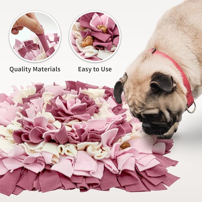 Pet Snuffle Mat for Dogs, Dog Feeding Mat, Nosework Training Mats for Foraging Instinct Interactive Puzzle Toys (Red&Pink&White)