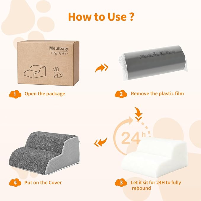 2-Steps Dog Stairs for Bed and Couch, Wider Pet Stairs for Small Old Large Dogs Cats, 30°Steady Non-Slip Dog Steps, Washable Dog Ramp with Removable Cover, PE Boards